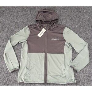 Adidas Terrex Xperior Light Fleece Hooded Jacket 2X Full Zip Silver Green IQ3731